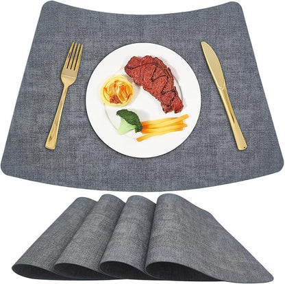 Round Table Placemats Set of 4, Faux Leather Wedge Shape Place Mats Heat Resistant Wipeable Washable Table Mats, Heavy Duty Kitchen Dining Mats(Light blue)