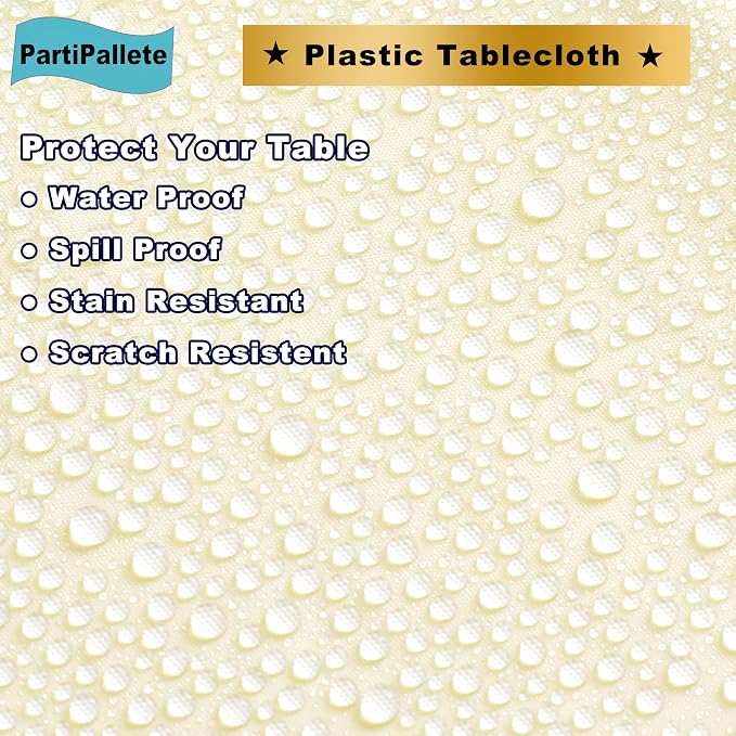 3-Pack Premium Plastic Ivory Tablecloth Disposable 54" x 108" Rectangle Cream Table Cover PEVA Party Milky Off White Table Cloths for Birthday Wedding Engagement Bridal Shower Banquet