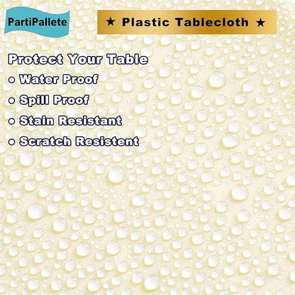 3-Pack Premium Plastic Ivory Tablecloth Disposable 54" x 108" Rectangle Cream Table Cover PEVA Party Milky Off White Table Cloths for Birthday Wedding Engagement Bridal Shower Banquet