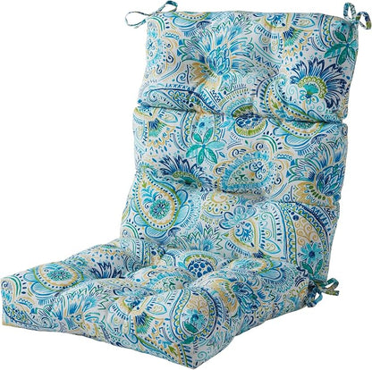 Outdoor Tufted High-Back Chair Cushions, One-Piece Hinged Seat and Back Design, Reversible with 4 Ties, Durable Polyester Fabric, Recycled Fiber Fill - Single, Baltic Paisley
