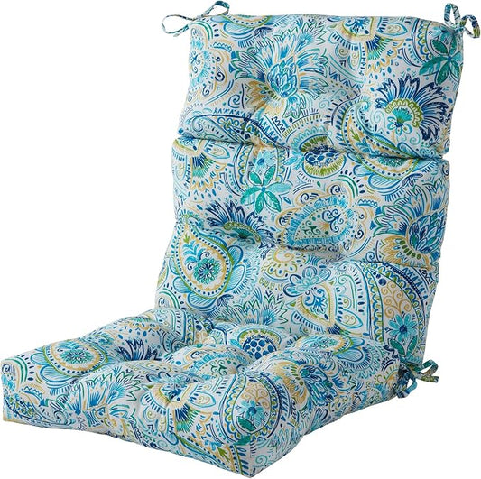 Outdoor Tufted High-Back Chair Cushions, One-Piece Hinged Seat and Back Design, Reversible with 4 Ties, Durable Polyester Fabric, Recycled Fiber Fill - Single, Baltic Paisley