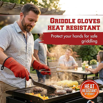 KITCHEN PERFECTION XL Silicone Oven & Griddle Gloves -Extreme Heat Resistant BBQ & Grilling Gloves -Handle Hot Food Right on Your Griddle |Waterproof Oven Mitts Grill Gloves |Superior Set+3 Bonuses