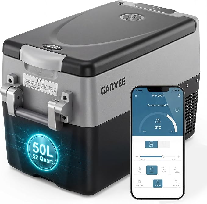 Garvee 53QT 12V Portable Refrigerator, Dual Zone Car Fridge Freezer with App Control & AC/DC Power for Camping, RV, Truck, Fishing & Home