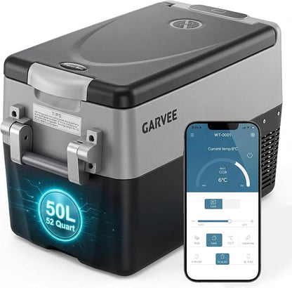 Garvee 53QT 12V Portable Refrigerator, Dual Zone Car Fridge Freezer with App Control & AC/DC Power for Camping, RV, Truck, Fishing & Home