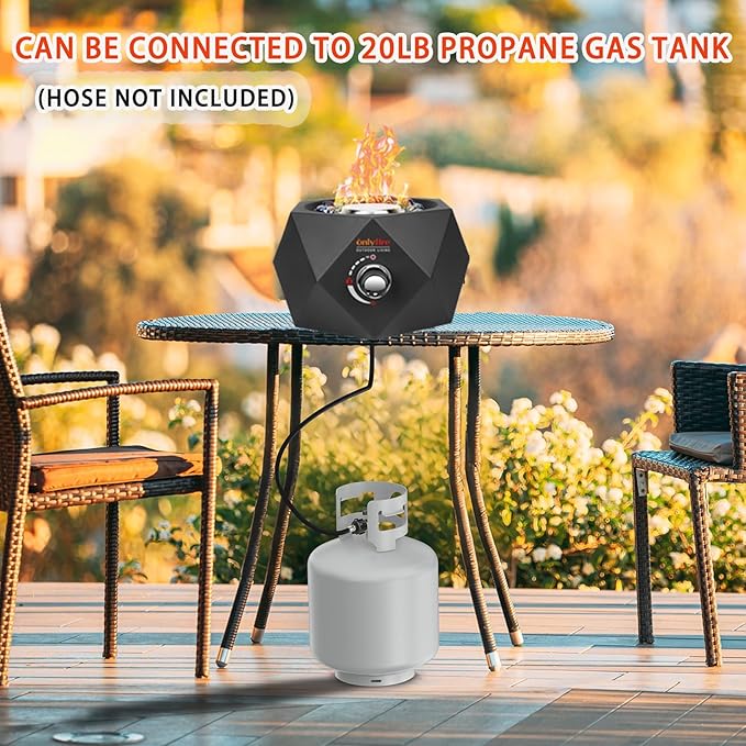 14” Modern Tabletop Fire Pit for Table with Umbrella Hole, Portable Gas Firepit for 1lb Propane Gas, Patio Backyard Porch Camping RV Tailgating, Bottom-Mounted FP003