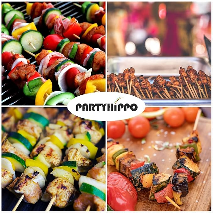 Party Hippo 10 Inch Natural Bamboo Skewers, 4mm Thick, 100 Pack – BBQ Kabob Sticks for Grilling, Fruit, Chocolate Fountain, Crafts & Parties – More Size Choices /8"/10"/12"/14"/16" (10" / 100 ct)