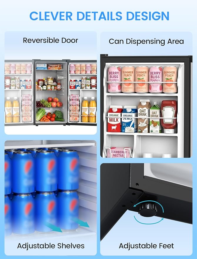 COWSAR 3.1 Cu.ft Mini Fridge, Compact Dorm Size Refrigerator with Reversible Single Door, Adjustable Thermostat, Energy Saving, Commercial Small Fridge for Bedroom Apartment Office, Silver