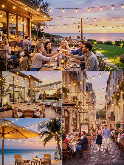 LACHON Outdoor String Lights Waterproof 25 FT with 12 G40 IP65 Bulbs | Dimmable,Connectable,Shatterproof,2700K Warm White,Perfect For Any Outdoor Space,Patio,Backyard,Cafe,Bistro,Porch,Market