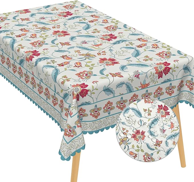 Flower Tablecloth Waterproof Polyester Spring Summer Table Cloth for Kitchen Dinning Table Decor Vintage Boho Washable Seasonal Table Cover for Indoor Outdoor Restaurant Home 70x140 Inch
