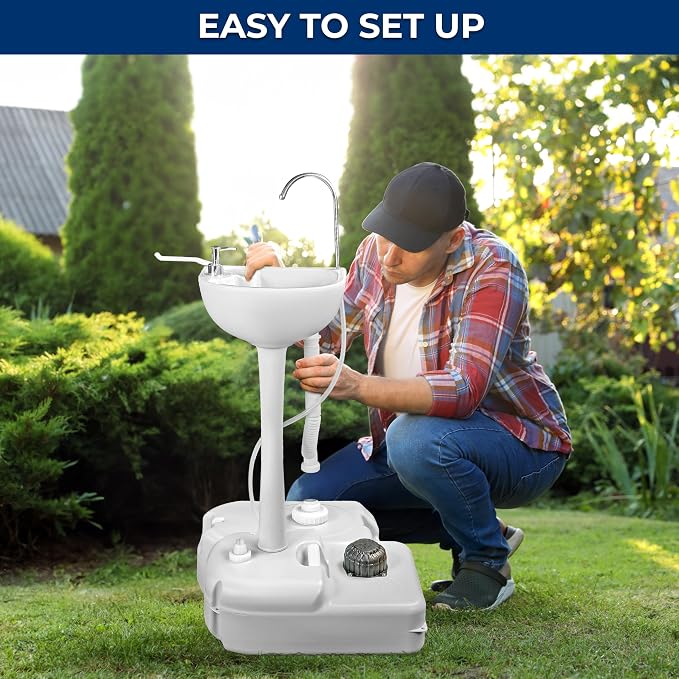 SereneLife Portable Hand Washing Station, 100+ Hand Washes, Hands-Free Foot Pump, Soap Dispenser, and Drain Hose, Ideal for Outdoor Events, Camping, Boating and Worksites
