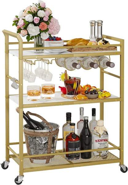 3 Tier Bar Cart, Small Beverage Cart, Mini Bar Cart with Wine Rack, Compact Mini Bar Cart - Please Refer to the Exact Dimensions for Usage Matching Dimensions: 22" W × 13" D × 35.8" H GBC507G