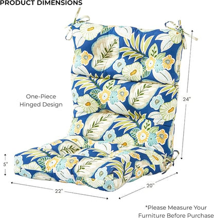 Outdoor Tufted High-Back Chair Cushions, One-Piece Hinged Seat and Back Design, Reversible with 4 Ties, Durable Polyester Fabric, Recycled Fiber Fill - Set of 2, Marlow Blue Floral