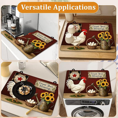 Farmhouse Rooster Glass Top Stove Cover Protector,Rustic Sunflower Heat Resistant Stove Top Cover, Large Size Range Covers for Electric Stove Countertop Mat, 28 x 20 Inch