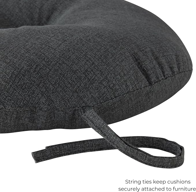 15 x 15 Round Bistro Chair Cushion, Reversible Patio Seat Cushion with Attached Ties, Polyester Fabric, Recycled Polyfiber Fill, Set of 2 - Carbon