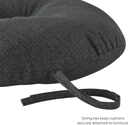 15 x 15 Round Bistro Chair Cushion, Reversible Patio Seat Cushion with Attached Ties, Polyester Fabric, Recycled Polyfiber Fill, Set of 2 - Carbon