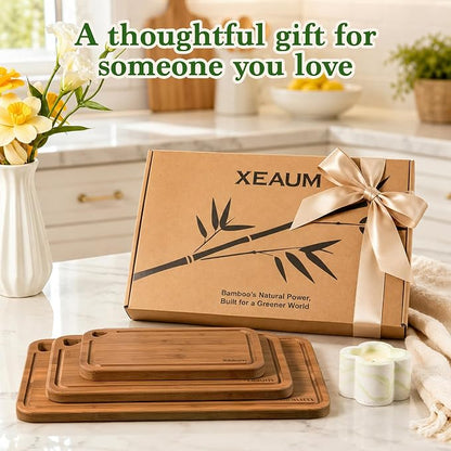 Deep-Carbonized,Royal Craft Wood Bamboo Cutting Board Set, 3-Piece | Durable Bamboo w/ Deep Juice Grooves | Non-Slip & Knife-Friendly | Versatile for Meat, Bread, Veggies | Easy to Hang Store
