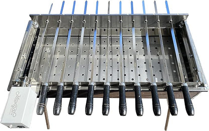 MangalGrills Portable Charcoal Stainless Steel Grill with Electric Motor Skewers Kit for Kebab Shashlik BBQ