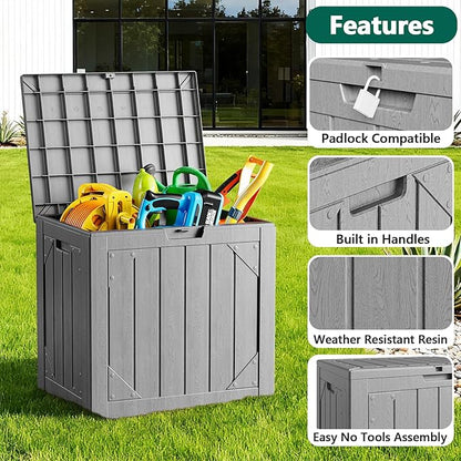 Outdoor Storage Box,30 Gallon Deck Box Outdoor Storage Bench Outside Waterproof Resin Storage Bench, Lockable Patio Cushions, Garden Tools Storage For Furniture, UV Resistant Gray