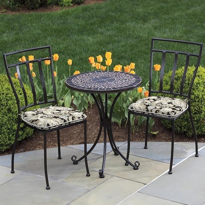 DYTXIII Set of 2 Outdoor Chair Cushions with Ties,Water Repellent Patio Chair Pads 17"x 16" for Outdoor Furniture,Round Corner Seat Cushions for Garden Yard Kitchen Paisley Black