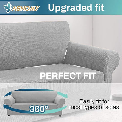 Asnomy Stretch Oversized Couch Covers for Sofa Slipcover,Silver | 1-Piece Sofa Covers Washable(94"-110") 4-Seater Furniture Protector with Non Skid Foam and Elastic Bottom for Kids, Pets