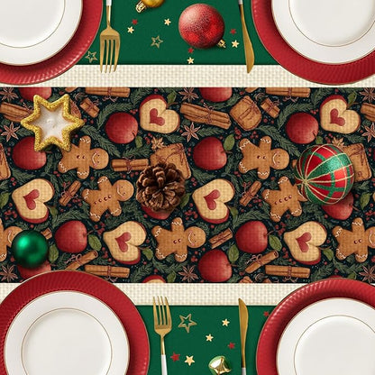 Christmas Gingerbread Man Table Runner,Dining Decor for Kitchen Coffee Table Family Dinners Holiday Parties Wedding Events Decor(13x72 inch)