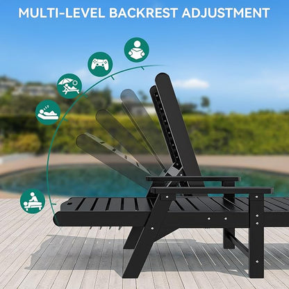 YITAHOME Outdoor Chaise Lounge Chair Set of 2 with Adjustable Backrest, Heavy Duty Resin Patio Lounger with Wide Armrest and 350lbs Capacity for Outside Poolside Beach Backyard, Waterproof, Black