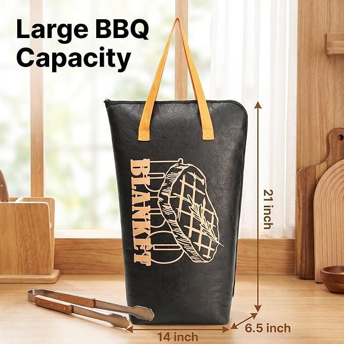 BBQ Meat Blanket Grilling Meat Insulated Resting Bag Controlling Heat Loss and Moisture Retention Keep Warm Tender and Juicy 21in Wide Mouth Reusable Family Outdoor Perfect BBQ Camping (21in Black)
