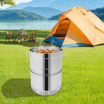 Large Portable Charcoal Grills, 50* Skewers Portable Charcoal BBQ Charcoal Barrel Smoker, Smokeless Outdoor Barbecue Grill, Stainless Charcoal BBQ Grill Barrel, Hanging BBQ Grill Barrel for Camping