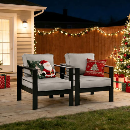 Kiss the Water Aluminum Patio Sofa, 2 PCS Light Grey Outdoor Couch | All-weather rust-proof aluminum frame with 5" thick olefin cushions, ideal for patio, backyard, or porch. Modern design.