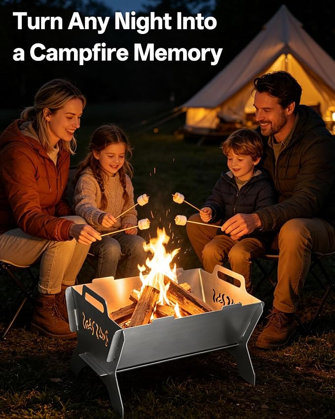 Charmline Portable Fire Pit with 2 Cooking Grates, Small Charcoal Grill | Grill & Fire Pit Combo, Tool-Free Setup, Open and Perforated Grates, Polished Edges, Snap-Lock Structure, Saving Space