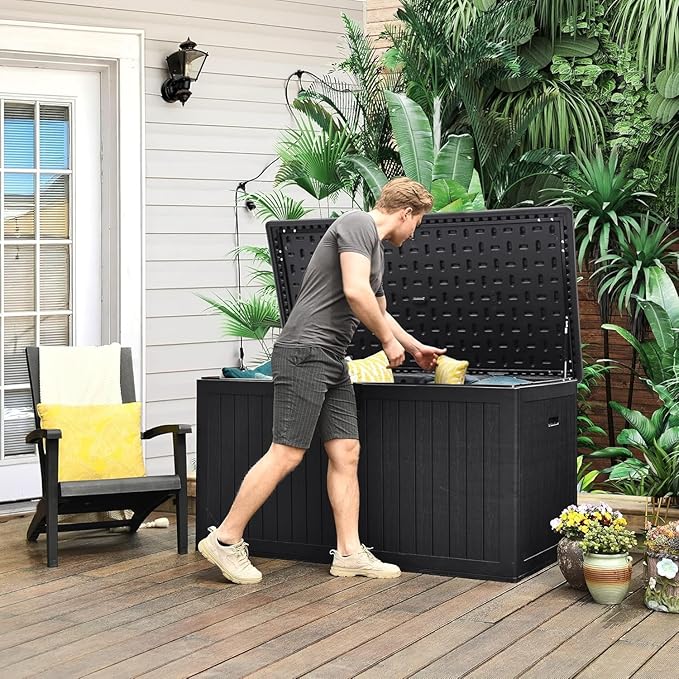 YITAHOME XXL 260 Gallon Large Deck Box,Outdoor Storage for Patio Furniture Cushions,Garden Tools with Flexible Divider,Waterproof,Lockable (Black)
