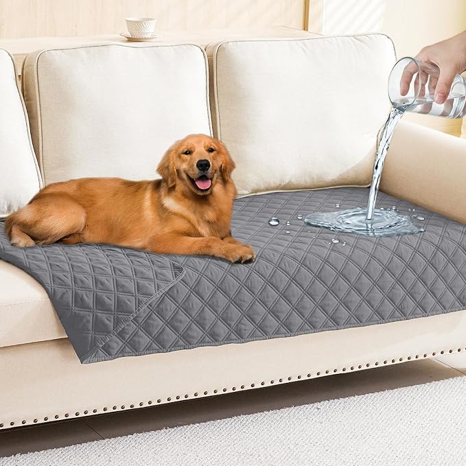 Smiry Waterproof Reversible Pet Couch Covers for Dogs | Pet Friendly, Soft Fabric, Washable Sofa Furniture Protector for Dogs Cat Kids, Checkered (30"x70", Grey/Grey)