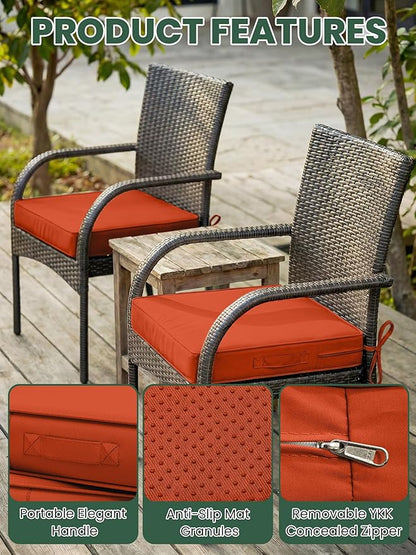 Outdoor Chair Cushion 18.5 x 16 x 4 Inches Patio Furniture Outdoor Waterproof Seat Cushion, Patio Chair Cushion with Handles and Ties, Square Dining Chair Cushion Set of 2, Orange