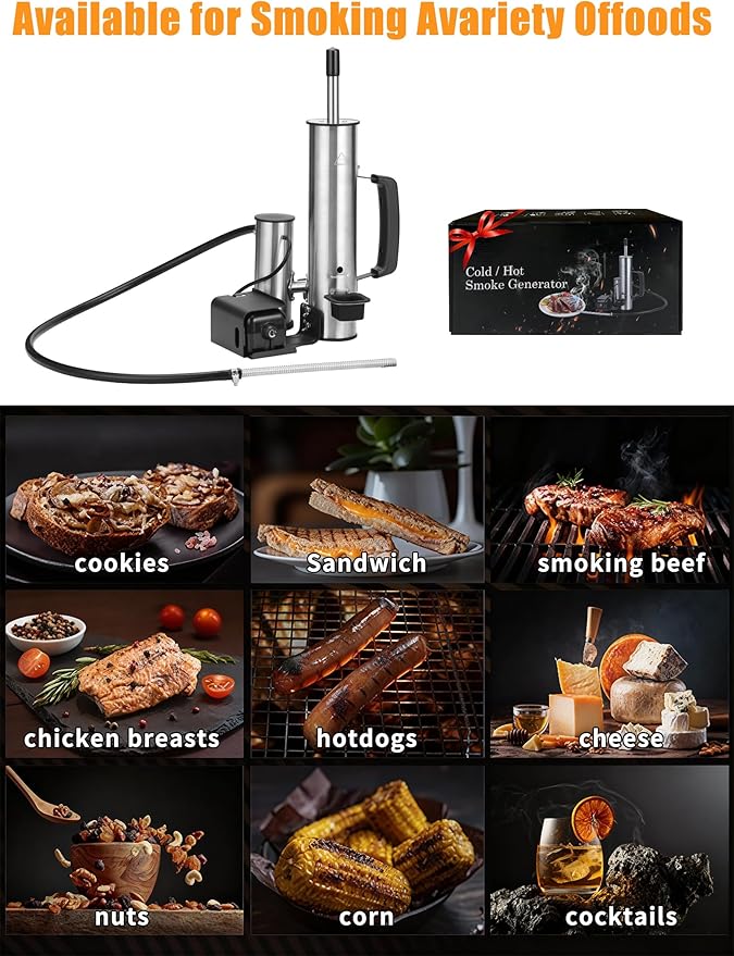 2026 Advanced Cold Smoke Generator, Tube for Pellet Smoker Upgrade, Smoker Attachment for Gas Grilling, Portable Cordless Electric, Hot or Cold Smoking: Fits Weber, Traeger, Pit Boss, East Oak ect...