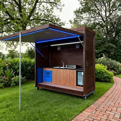 Prefab Outdoor Kitchen Suite - Modern BBQ Island with Automatic Hydraulic Canopy - Custom Configurations for Any Backyard