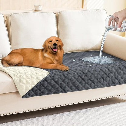Smiry Waterproof Reversible Pet Couch Covers for Dogs | Pet Friendly, Soft Fabric, Washable Sofa Furniture Protector for Dogs Cat Kids, Checkered (30"x70", Dark Grey/Beige)