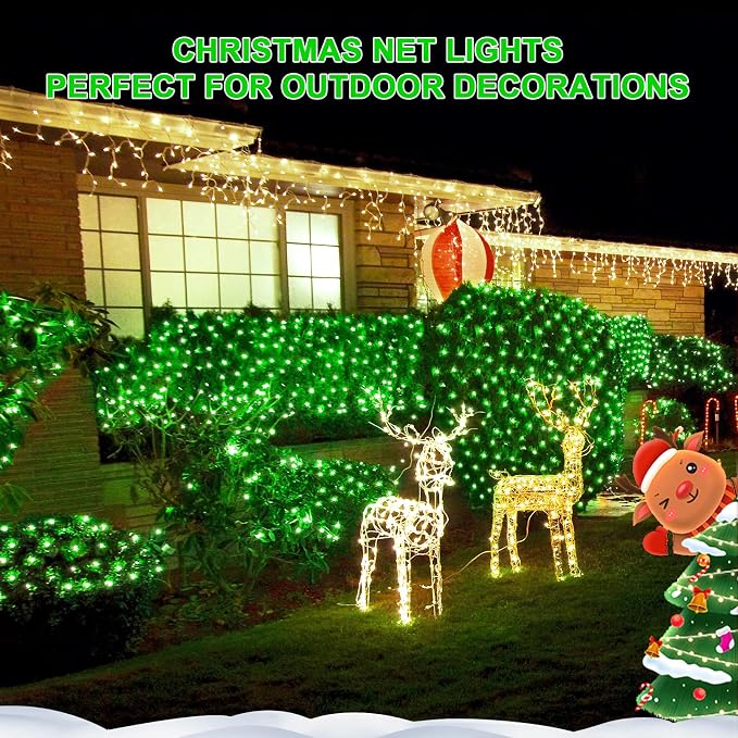 JMEXSUSS 360 LED Halloween Net Lights, Green, 12ft x 5ft | Outdoor Waterproof, Connectable, Plug in, Mesh Lights with Remote for Bushes Shrubs Christmas Halloween Decorations