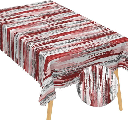 Abstract Striped Rectangle Tablecloth 60x120 Inch Red and White Old Texture Grunge Stripes Vintage Mosaic Dust-Proof Table Cover Protector for Kitchen Restaurant Picnic Camping BBQ Burgundy