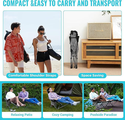 #WEJOY 2-in-1 Reclining Camping Chair with Footrest for Adults Folding Lounge Chair with Adjustable Backrest Lightweight Camping Chairs Heavy Duty Camp Chairs for Outdoor