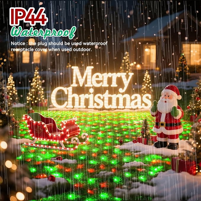 LitHome 14.8FT x 5FT Christmas Net Lights Outdoor Waterproof Connectable | 8 Modes 300 LED Red Green Bush Lights, Net Mesh Light Dark Green Wire for Bushes Shrubs Outdoor Christmas Holiday Decor