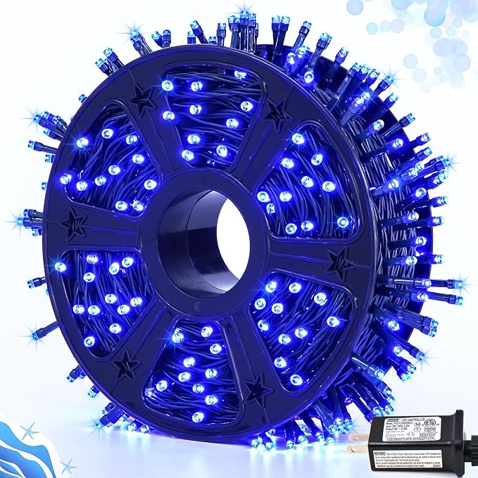 JMEXSUSS 173ft 500 LED Blue Christmas Lights Outdoor with Remote | 8 Modes Plug in Halloween Lights, Waterproof Blue String Lights for Outdoor Indoor Party House Xmas Halloween Decor