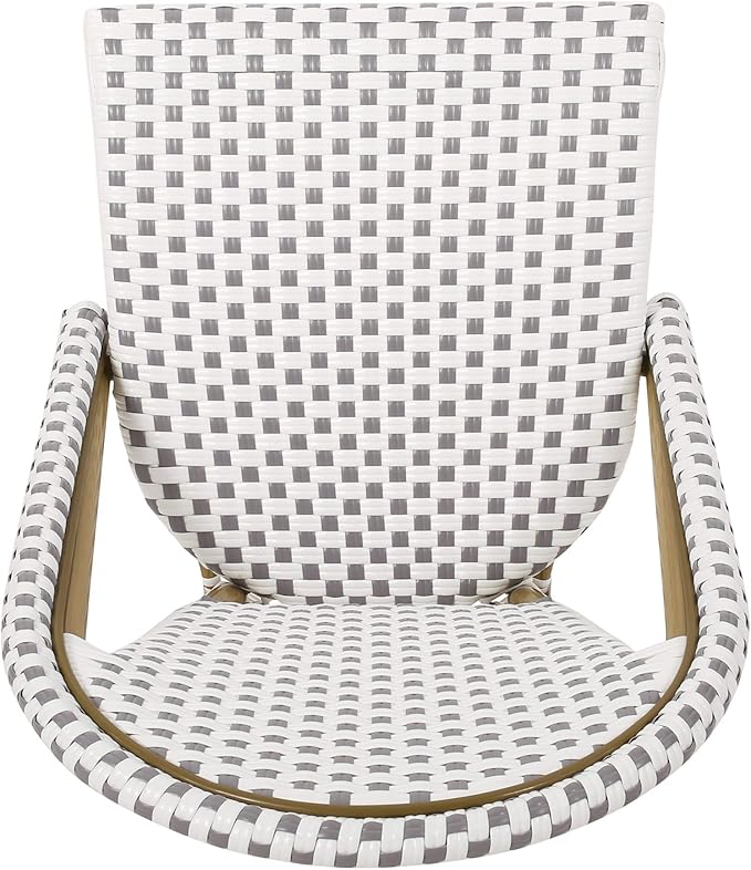 Christopher Knight Home Philomena Outdoor French Bistro Chair (Set of 2), Gray + White + Bamboo Print Finish