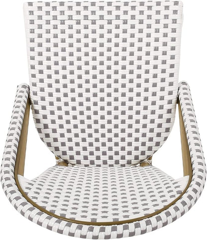 Christopher Knight Home Philomena Outdoor French Bistro Chair (Set of 2), Gray + White + Bamboo Print Finish