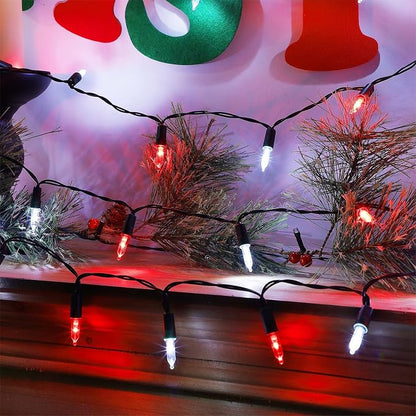 WATERGLIDE 2 Pack 50 LED Outdoor Valentines Lights, 16FT Battery Operated Mini String Lights with 8 Modes & Timer, Christmas Tree Lights Waterproof for Patio Garden Party Holiday Decor, Red & White
