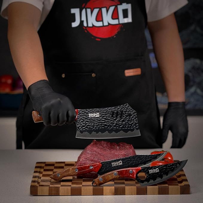 Jikko Japanese Meat Cleaver Knife Phoenix Edition Cleaver, 7.3" Blade, Forged Hammered Blade, Olive Wood & Resin Handle, Butcher Knife Cleaver, Japanese Kitchen Knife