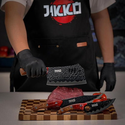 Jikko Japanese Meat Cleaver Knife Phoenix Edition Cleaver, 7.3" Blade, Forged Hammered Blade, Olive Wood & Resin Handle, Butcher Knife Cleaver, Japanese Kitchen Knife