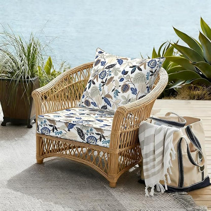 DYTXIII Outdoor Deep Seat Cushion Set, Water Repellent 22"x22" Patio Thick Cushions Replacement with Seat & Back Pillow for Patio Sofa, Wicker Chair, Couch - Breeze Leaves Beige