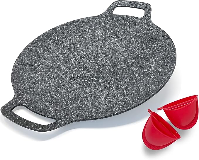 Saltlas Korean Style BBQ Grill Pan for Stove Top, Camping and IH, 13" Round Griddle With Double Bottom, Non-stick Coating Frying Pan