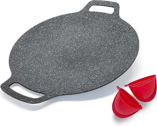 Saltlas Korean Style BBQ Grill Pan for Stove Top, Camping and IH, 13" Round Griddle With Double Bottom, Non-stick Coating Frying Pan