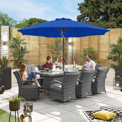 ABCCANOPY 9FT Outdoor Patio Umbrella, 8 Ribs Table Umbrella w/Crank for Easy Set Up, 1 Tier,Suitable for Garden, Lawn, Deck & Backyard (Blue)